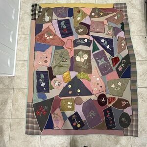 Antique 1880s Era Hand Made Crazy Quilt As-Is Victorian Embroidered Satin Velvet